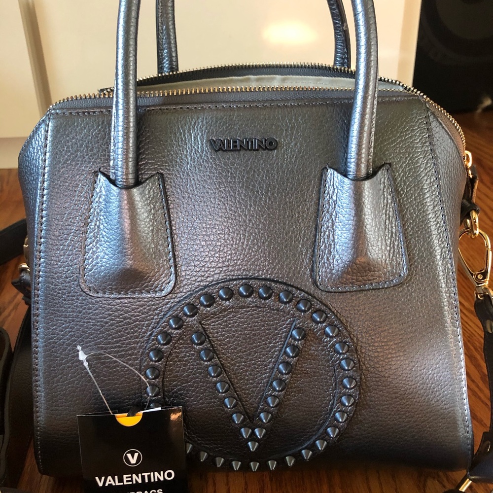 Valentino Studded Pebbled Leather Satchel - Picture 3 of 8